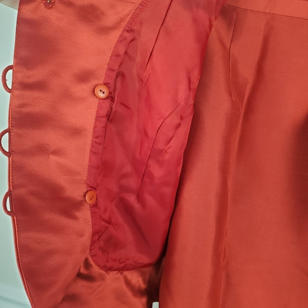 Vntg 90s Kay Unger Red Silk Suit. Cropped Jacket and Skirt. Size 10. #219 - Picture 7 of 16